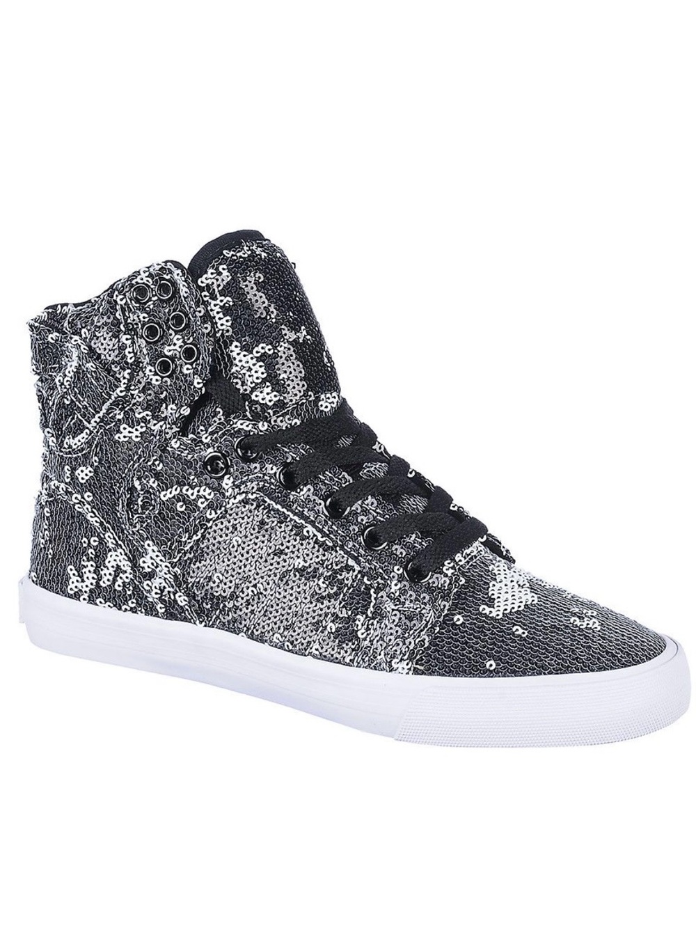 Supra Women's Black & White Sequin Skytop Bling Skate Casual Sneakers Size 8/9